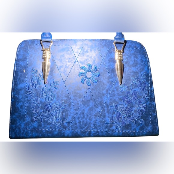 Blue Leather Handbag Shoulder Strap Included - Picture 1 of 2